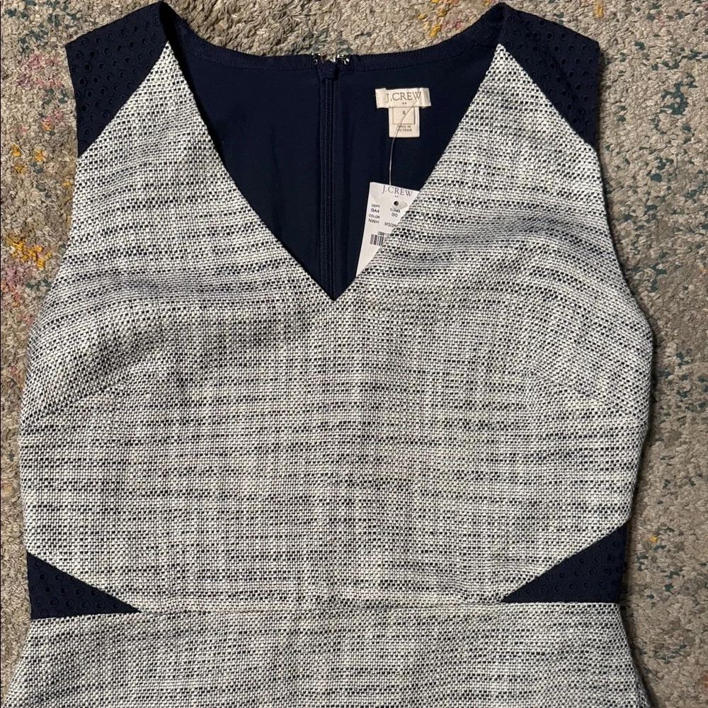 J. Crew White Tweed and Navy Sleeveless Sheath Dress 8